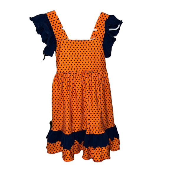 Orange and navy polka dot dress 2T - Picture 1 of 6